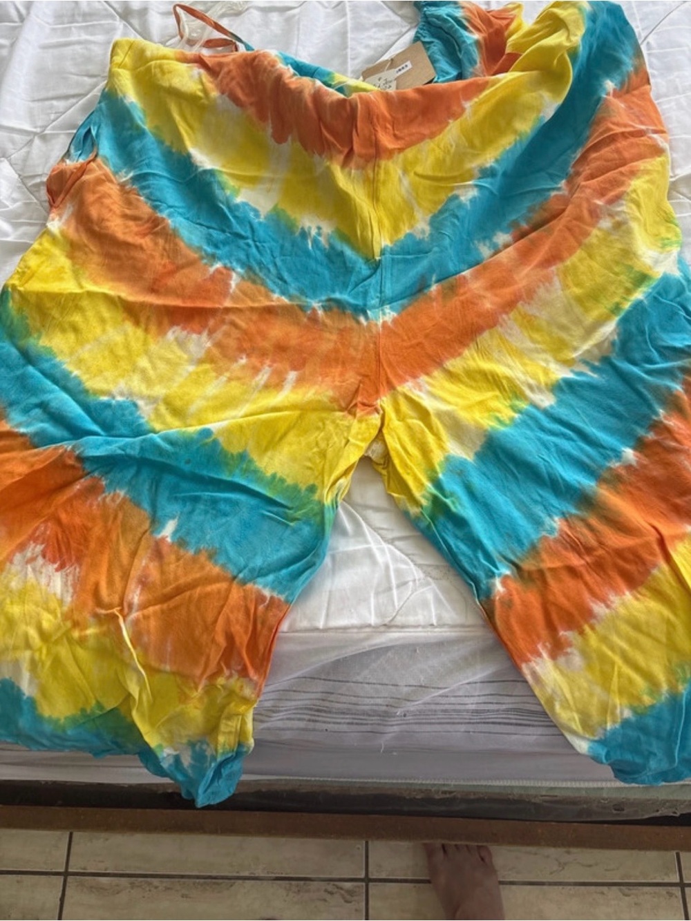 Angie Tie-Dye Harem Pants in Yellow, Blue & Orange